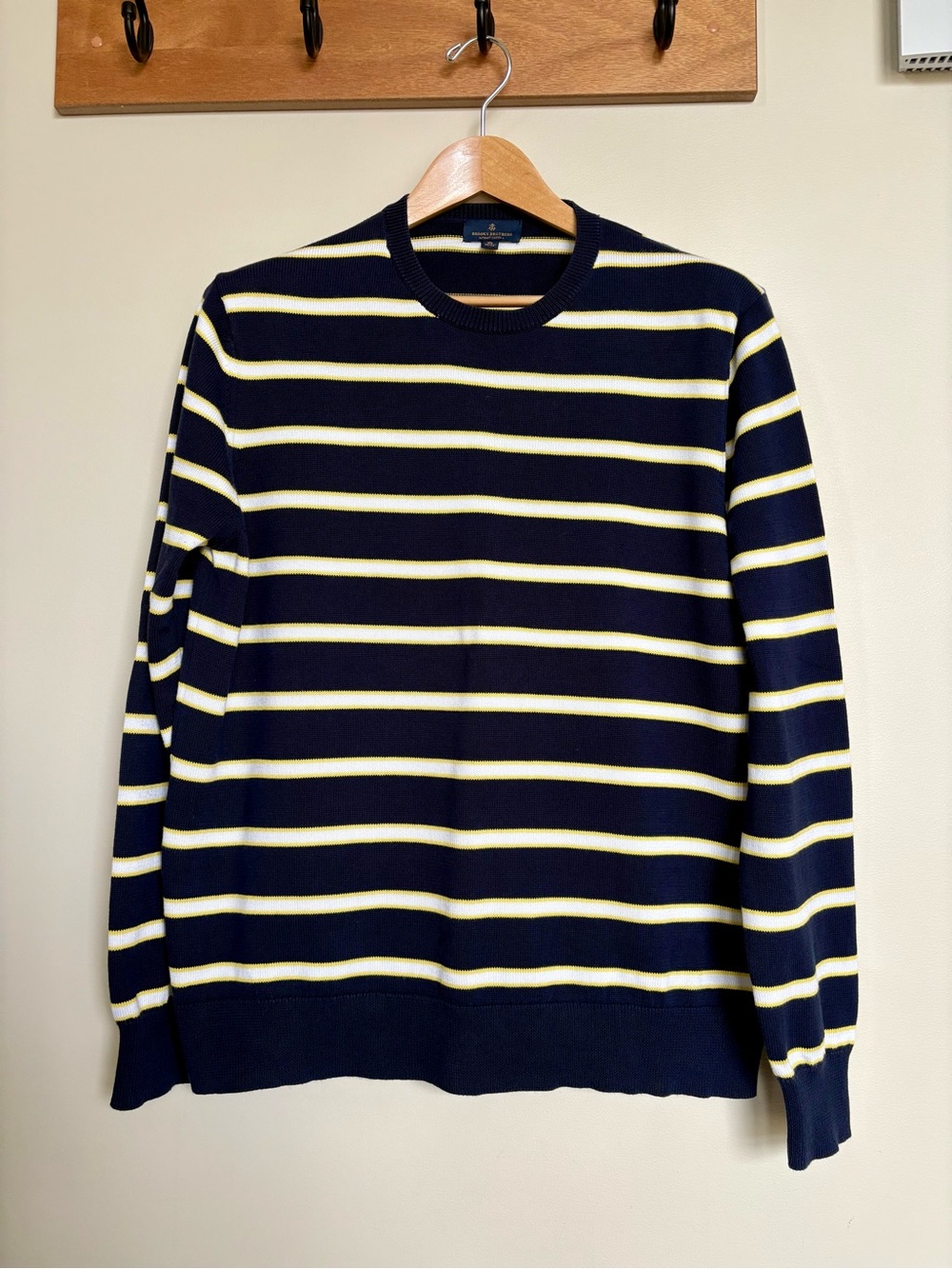 Brooks Brothers Supima Cotton Striped Crewneck Sweater XL Navy Yellow
